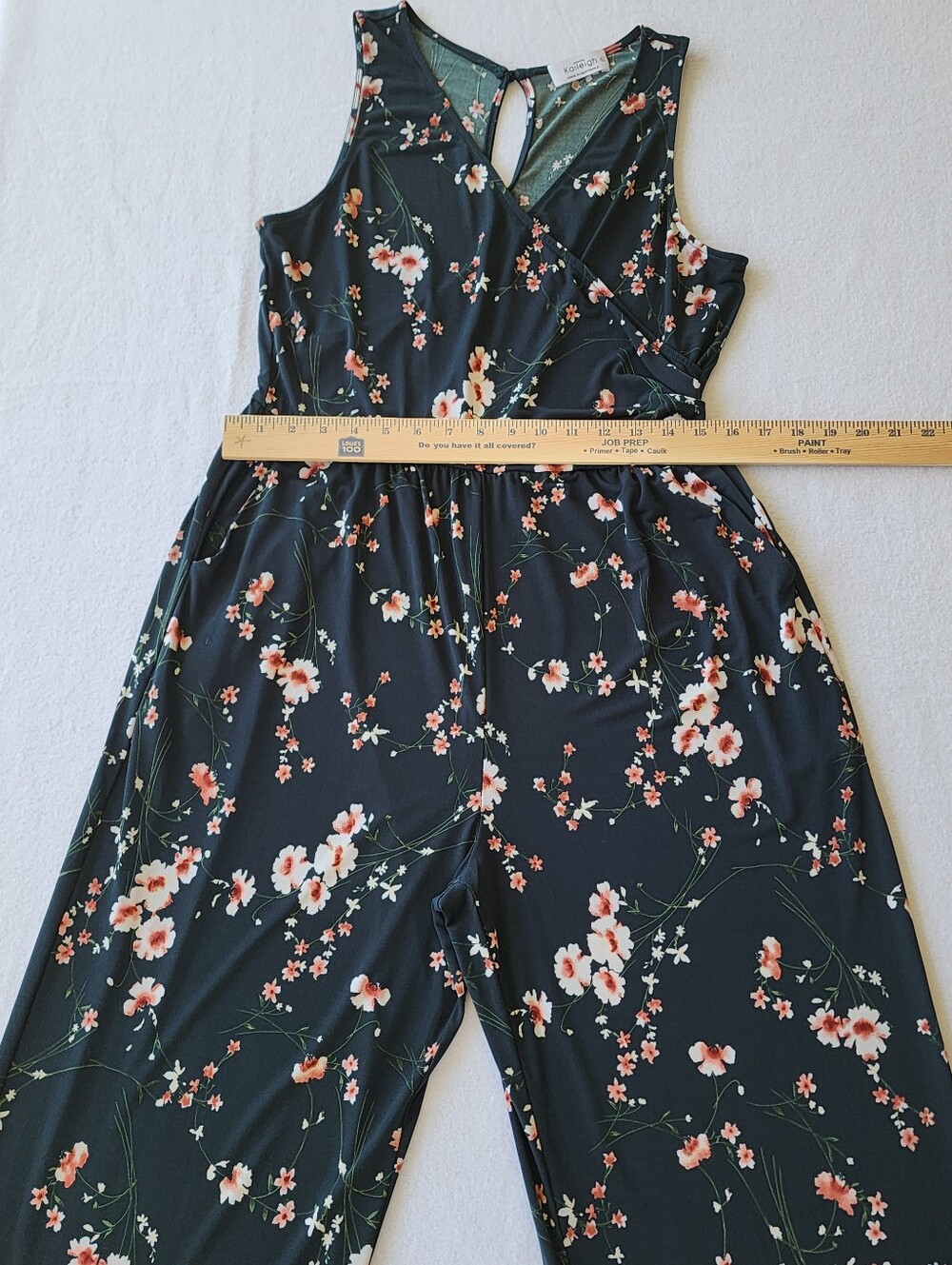 Kaitleigh Floral Wide Leg Jumpsuit Womens Large Sleeveless Wrap Front - Picture 4 of 12